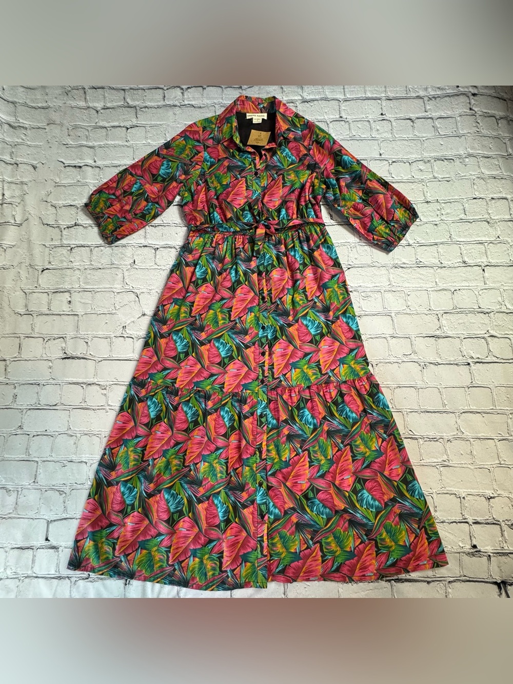 Naoo NWT Colorful Tropical Floral Print Button-Front Maxi Dress A-Line Size L